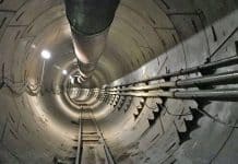 Subterranean "loop" transit system tunnel is under development at the Hawthorne, California test site in suburban Los Angeles.