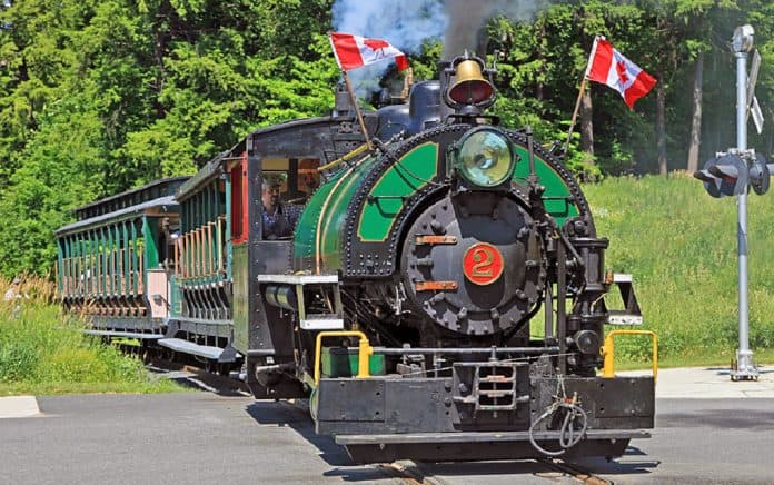The Portage Flyer at Muskoka Heritage Place in Huntsville, Ontario is among the railways planning special Canada Day celebrations.