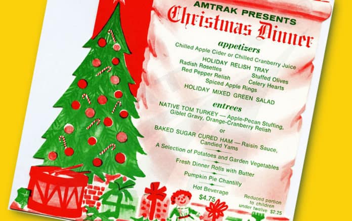Amtrak Christmas menu from the 1970s