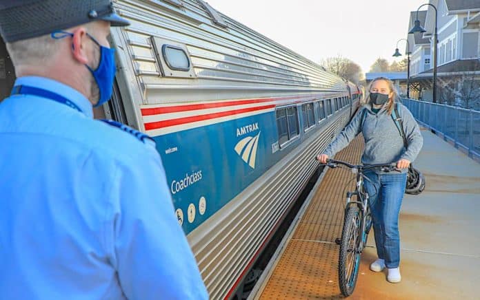 Cyclist ready to board Amtrak