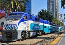 NCTD Coaster train at Santa Fe (Union) Station, San Diego, California.