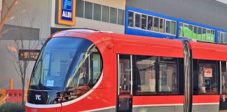 A new Canberra Metro light rail vehicle (LRV) is tested prior to its Easter weekend launch.