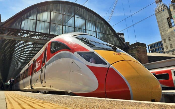 New LNER Azuma train returning to London Kings Cross upon completion of a media launch run.