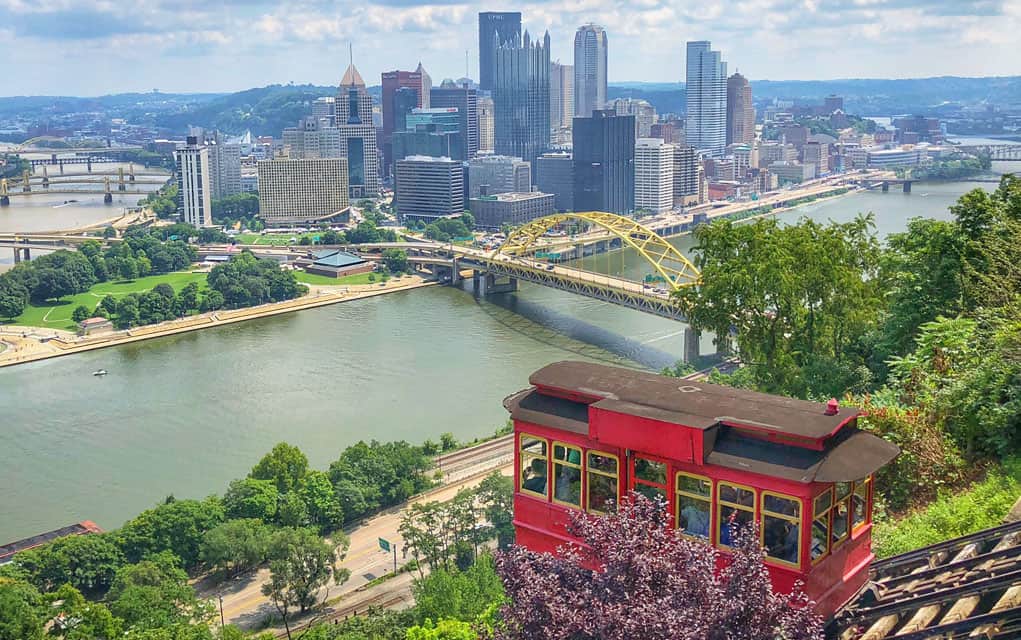 The Duquesne Incline overlooks Pittsburgh, Pennsylvania's Golden Triangle from its Mount Washington perch.