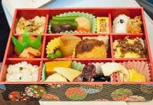 Japanese train travelers purchase ekiben boxed 'station meals' at train stations across Japan.