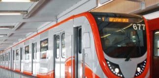 Train at the Mexico City Metro's Line 1 Observatorio Terminal.