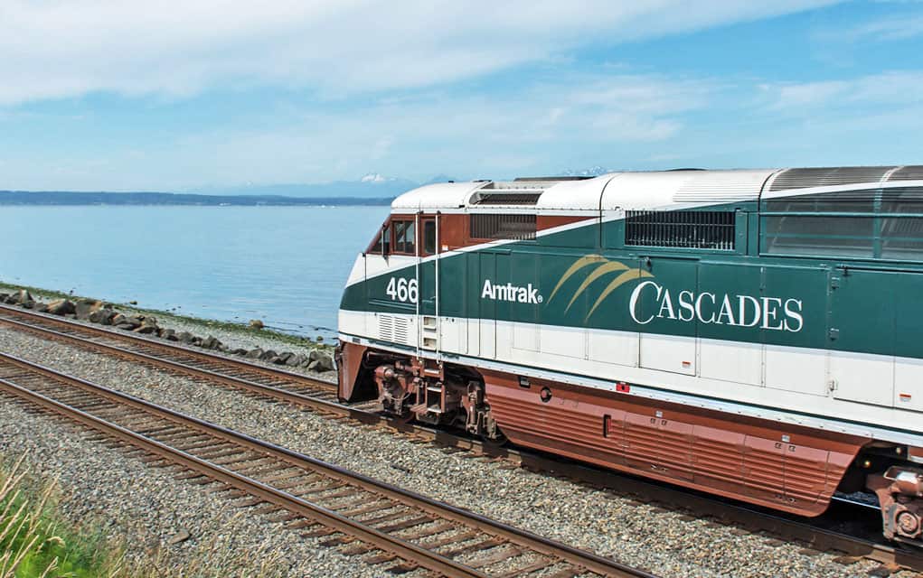 Amtrak Cascades train by Puget Sound