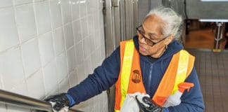 MTA employee cleaning station