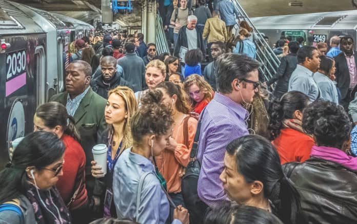 New York's 42nd Street-Times Square Station ar rush hour.