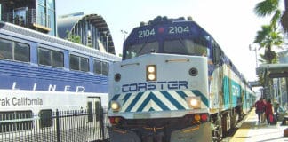 Coaster and Surfliner trains in Solano, California