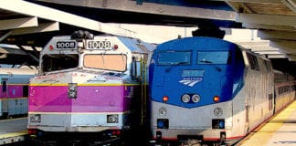Amtrak and MBTA trains